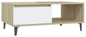 Tavolino salotto bianco e rovere sonoma 90x60x35 cm truciolato