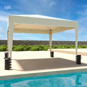 Gazebo Pieghevole Idrorepellente 3 x 3 M Da Giardino Con 4 Sacche Per Pesi E Sacca Di Trasporto Chiusura A Fisarmonica Per Fiere Campeggio Esterno Piscina Struttura Acciaio Copertura 160 gr/m² (Beige)