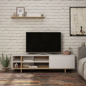 Mobile Porta TV 160 Cm Con Vani E Mensola Superiore Stockton Bianco E Rovere