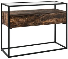 Tavolino consolle legno scuro e vetro nero 100 x 40 cm MAUK Beliani
