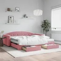 Divano Letto Estraibile con Cassetti Rosa 100x200 cm Velluto 3197383