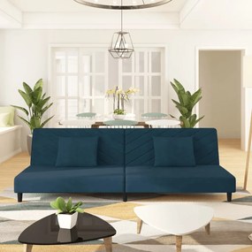 Divano Letto A 2 Posti Con 2 Cuscini Blu İn Velluto /