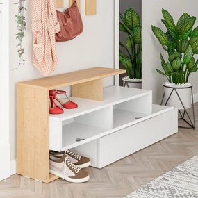 Mobile ingresso con scarpiera e specchio Ramda bianco e rovere