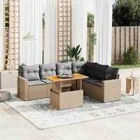 Set Divani da Giardino 7 pz con Cuscini Beige in Polyrattan 3271332