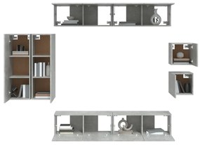 Set mobili porta tv 8pz grigio cemento in legno multistrato