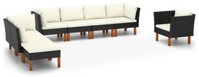 Set divani da giardino 8pz polyrattan legno di eucalipto nero