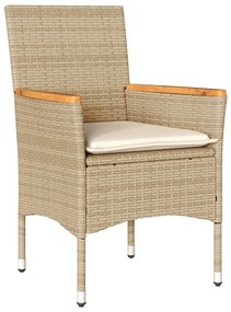 Set pranzo da giardino 5 pz con cuscini beige polyrattan acacia