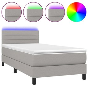 Letto a Molle Materasso e LED Grigio Chiaro 90x200 cm Tessuto