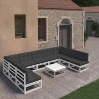 Set Divani da Giardino 10 pz Cuscini Bianchi Massello di Pino cod mxl 42559