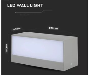 Applique Lampada LED da Muro Rettangolare 12W Doppio Fascio Luminoso Colore Grigio 3000K IP65 SKU-218242