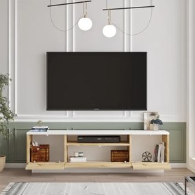 Mobile Porta Tv Da Terra 140x35x39 Rovere Effetto Legno Ante A Ribalta Luvio