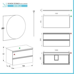 Arredo bagno sospeso 100 cm Master grigio effetto cemento con top e specchio