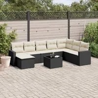 Set Divani da Giardino 9 pz con Cuscini Nero in Polyrattan 3219356