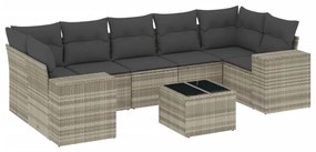 Set divano da giardino 8pz con cuscini grigio chiaro polyrattan