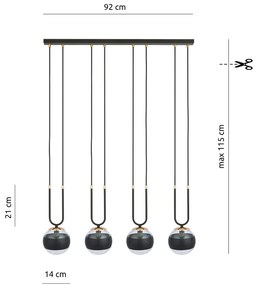 Lampadario Moderno Crio Acciaio Nero 4 Luci E14 Ip20