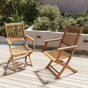 Set di 2 Sedie Da Giardino Pieghevoli In Legno Massiccio Naturale Di Acacia Con Braccioli Seduta e Schienale Alto Con Doghe Per Giardino Esterno Piscina Patio Terrazzo Balcone 91 x 58 x 52 cm