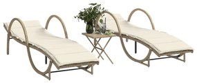 Lettini prendisole 2 pz con tavolino beige in polyrattan