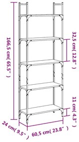 Libreria 5Ripiani Rovere Fumo 60,5x24x166,5cm Legno Multistrato