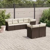 Set Divani da Giardino 7 pz con Cuscini Marrone in Polyrattan 3249742