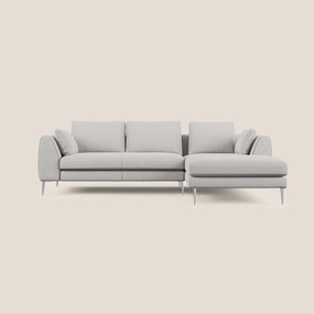 Plano divano moderno angolare con penisola in microfibra smacchiabile T11 grigio chiaro 252 cm Destro