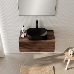 Mobile da bagno sospeso Step Rigato con top L 80.3 x H 30 x P 46 cm noce walnut, 1 cassetto ,lavabo non incluso