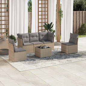 Set divano da giardino 6 pz con cuscini beige in polyrattan