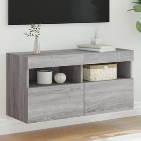 Mobile tv a parete con luci led grigio sonoma 80x30x40 cm