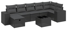 Set divani da giardino con cuscini 8 pz nero in polyrattan