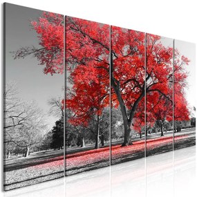 Quadro Autumn in the Park (5 Parts) Narrow Red