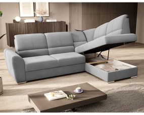 Divano angolare grigio allungabile/con contenitore (con penisola a destra/a L) e rivestimento in velluto Siber – ELTAP