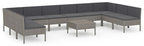 Set Divani da Giardino 11 pz con Cuscini in Polyrattan Grigio