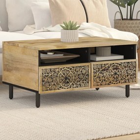 Tavolino Da Salotto 80x54x40 Cm İn Legno Massello Di Mango /
