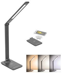 Solight WO55-G - Lampada da tavolo LED dimmerabile con caricatore wireless LED/10W/100-240V grigia