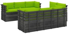 Set Divani da Giardino su Pallet 9 pz con Cuscini Massello Pino