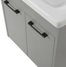 Mobile bagno sospeso 55 cm grigio chiaro effetto legno con armadietto a specchio Sofia