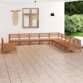 Set salotto da giardino 11 pz in legno massello di pino miele