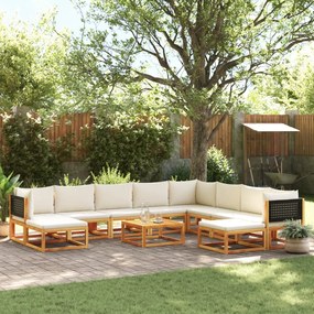 Set divano da giardino 11 pz con cuscini legno massello acacia