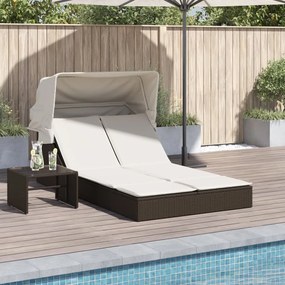 Lettino Doppio Con Baldacchino E Cuscini Marrone İn Polyrattan /