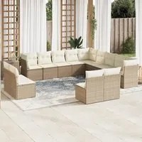 Set Divano da Giardino 13 pz con Cuscini Beige in Polyrattan 3218488