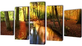5 Pz Set Stampa Su Tela Da Muro Modello Bosco 200 X 100 Cm /