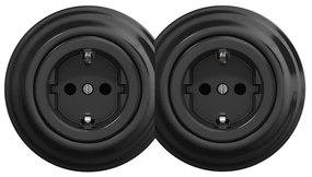 Kliklap - Presa domestica doppia in stile retrò con placca SCHUKO 230V nera