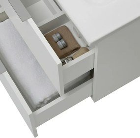 Mobile bagno sospeso 100cm bianco opaco con cassetti lavabo e specchio Elva