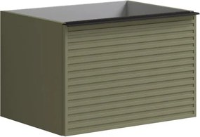 Mobile da bagno sospeso sotto lavabo Pixel stripes 2 cassetti L 60 x H 40 x P 45.5 cm verde salvia laccato opaco, con maniglia alluminio nero opaco