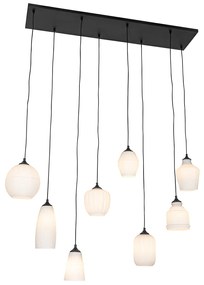Lampada a sospensione Art Déco nera con vetro opale 8 luci - Hanne
