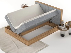 Letto boxspring con contenitore in grigio-naturale 140x200 cm Asahi - Maison de Rêve