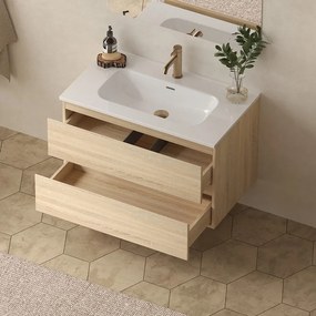 Mobile bagno 100 cm lavabo integrato legno chiaro | KAM-HR100 - KAMALU