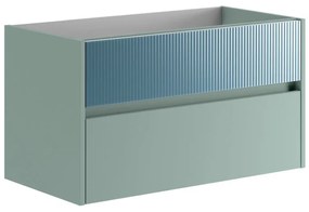 Mobile da bagno sotto lavabo Niwa verde timo frontale in vetro senape laccato opaco L 89.5 x H 50 x P 45.5 cm 2 cassetti, lavabo non incluso