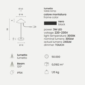 Lampada a LED da tavolo 3W touch USB ricaricabile senza fili MOON Nero