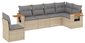 Set Divano da Giardino 6 pz con Cuscini Beige in Polyrattan