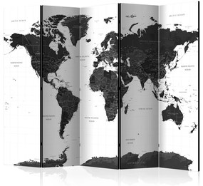 Paravento separè Mappa del mondo in bianco e nero II - ciemne kontynenty na jasnym tle